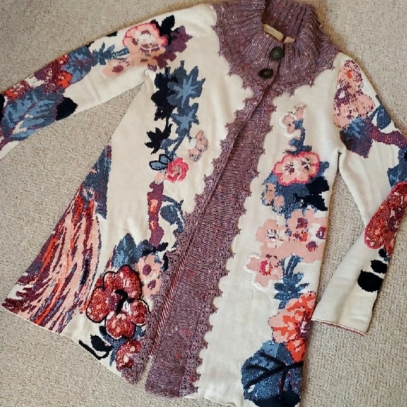 Anthropologie Foret Bird Cardigan Sleeping on Snow medium - Picture 4 of 10
